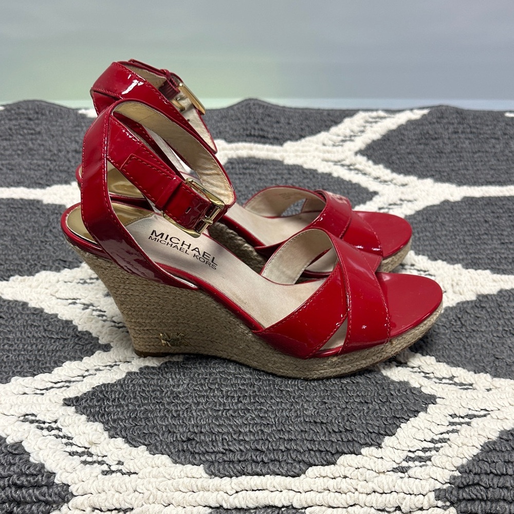 Michael Kors Red Patent Wedge Sandals - Picture 5 of 6